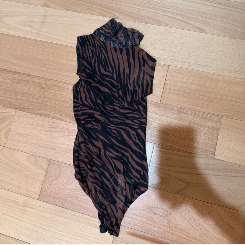 Free People Brown and Black Zebra-Print Bodysuit